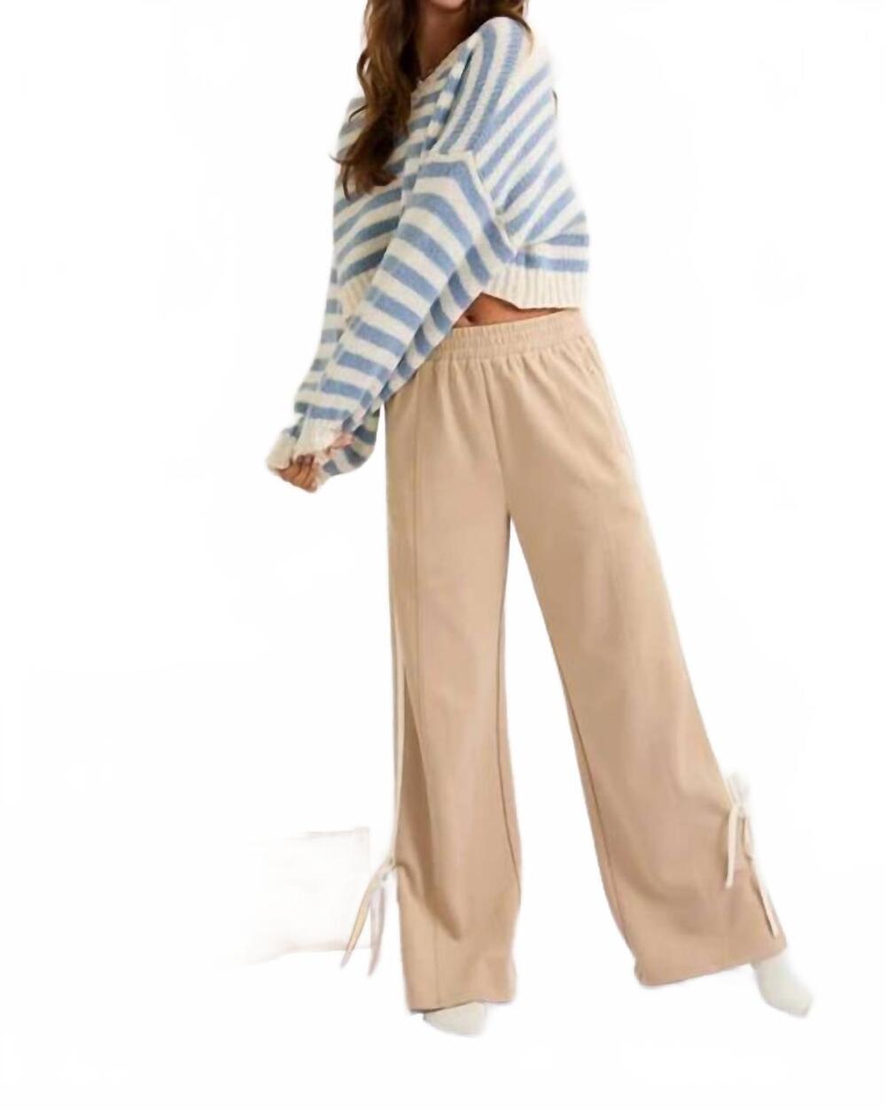 NEW LE LIS olivia bow detail track pants in beige